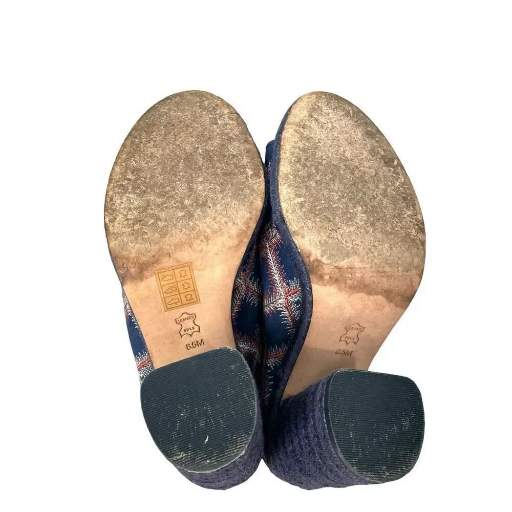 Tory Burch Trinity suede embroidered block heel‎ sandals heels Size 8.5 blue